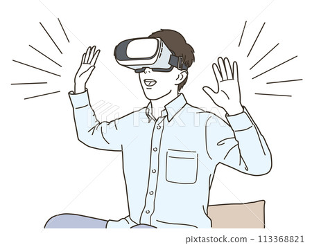 戴著 VR 護目鏡的驚訝年輕人 113368821