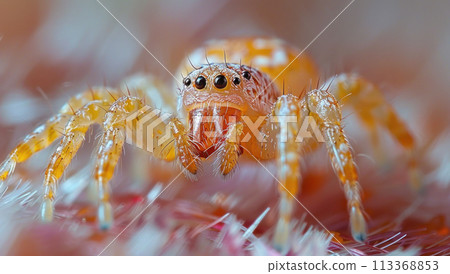 A jumping spider waits for prey. Macro portrait of a beautiful spider 113368853