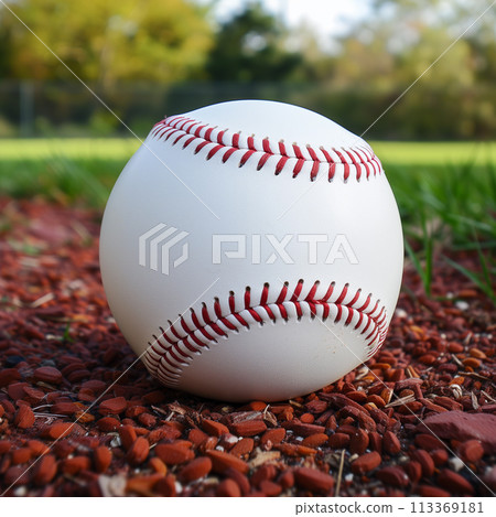 Baseball Ball on Blurred Outdoor Background 113369181