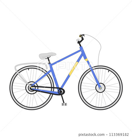 Cycling on bicycle isolated on white background. Mountain bike. Vector line art illustration 113369182