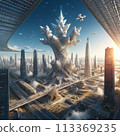 Extraterrestrial architecture city color illustration 113369235