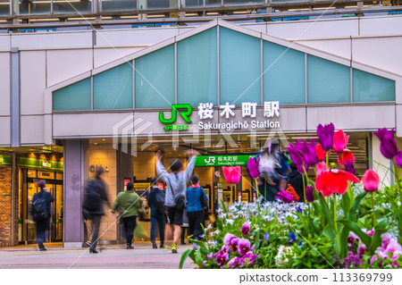 Spring in full bloom in Yokohama cityscape, Japan... View of Sakuragicho Station, etc. = April 8th 113369799