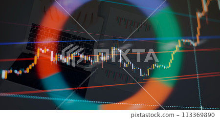 Technical analysis on the monitor of a computer. Fundamental and technical analysis concept. Technical analysis on the monitor of a computer. Fundamental and technical analysis concept. 113369890