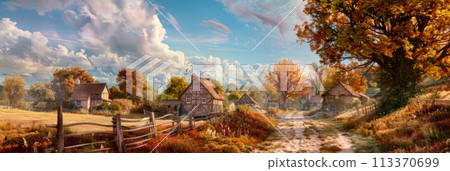 villages with textured oil paintings of Easter Monday scenes filled with quaint cottages and winding streets. 113370699