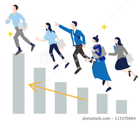 啟動形象插畫-商務人士-長條圖-白色背景插畫素材 啟動形象插畫-商務人士-長條圖-白色背景插畫素材 113370804