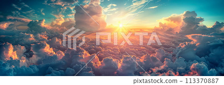 dynamic clouds from the atmosphere, the beauty of the sunrise over the earth, the science of meteorology and climate research. 113370887