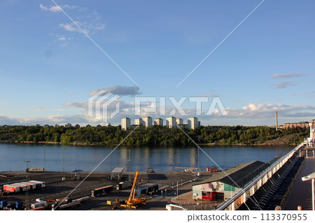The upper deck of a large ocean-going tourist ship. The upper deck of a large ocean-going tourist ship. 113370955