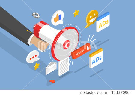 3D Isometric Flat Vector Illustration of Digital Marketing, SMM, Referral Program 113370963