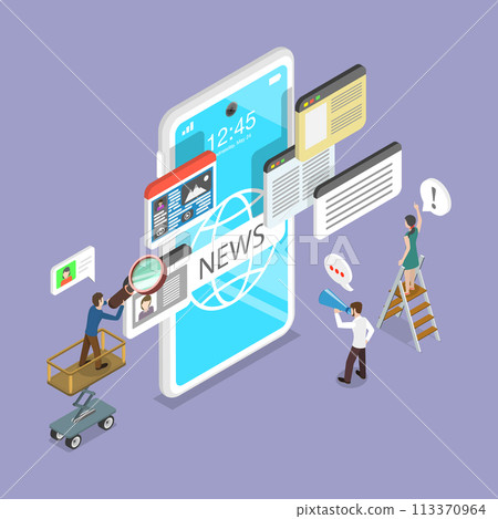 3D Isometric Flat Vector Illustration of Online News Mobile App, Internet Press or Web Articles 3D Isometric Flat Vector Illustration of Online News Mobile App, Internet Press or Web Articles 113370964