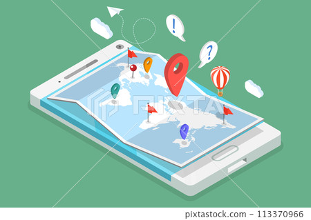 3D Isometric Flat Vector Illustration of GPS and Navigation, Mobile Map Apps 3D Isometric Flat Vector Illustration of GPS and Navigation, Mobile Map Apps 113370966