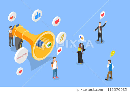 3D Isometric Flat Vector Illustration of Business Advertising Promotion, PR Agency 113370985