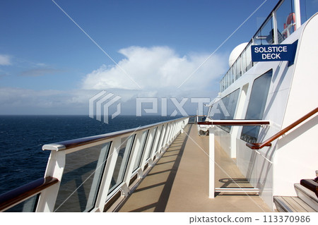 The upper deck of a large ocean-going tourist ship. 113370986