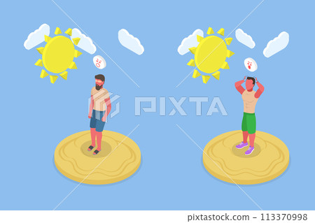 3D Isometric Flat Vector Illustration of UV Radiation Damage, Skin Sunburns 113370998