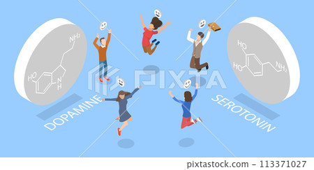 3D Isometric Flat Vector Illustration of Human Hormones Production, Dopamine and Serotonin 3D Isometric Flat Vector Illustration of Human Hormones Production, Dopamine and Serotonin 113371027