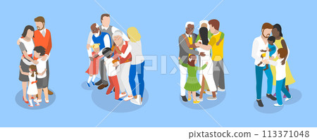 3D Isometric Flat Vector Illustration of Family Hug , Love and Trust between Generations 113371048