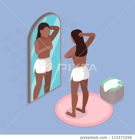 3D Isometric Flat Vector Illustration of Breast Self-examination, Female Health 113371056