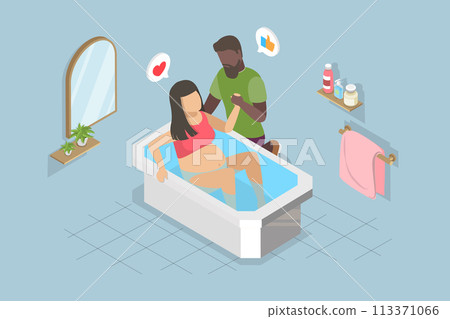 3D Isometric Flat Vector Illustration of Childbirth, Giving Birth at Home 3D Isometric Flat Vector Illustration of Childbirth, Giving Birth at Home 113371066