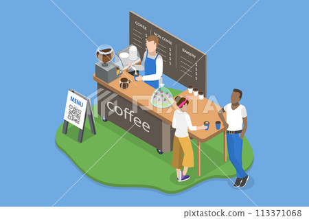 3D Isometric Flat Vector Illustration of Street Food Festival, Coffee to go Booth 113371068