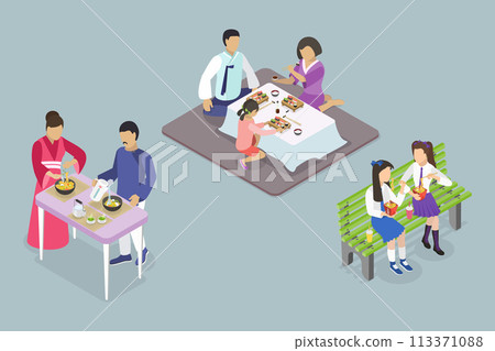 3D Isometric Flat Vector Illustration of Korean or Japanese Food, Translation Oriental Cuisine 3D Isometric Flat Vector Illustration of Korean or Japanese Food, Translation Oriental Cuisine 113371088