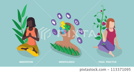 3D Isometric Flat Vector Illustration of Human Mental Health, Healthy Lifestyle 3D Isometric Flat Vector Illustration of Human Mental Health, Healthy Lifestyle 113371095
