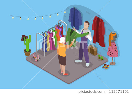 3D Isometric Flat Vector Illustration of Bazaar Or Garage Sale, Second Hand Shop 3D Isometric Flat Vector Illustration of Bazaar Or Garage Sale, Second Hand Shop 113371101