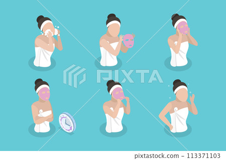 3D Isometric Flat Vector Illustration of Facial Mask, Skin Care and Acne Treatment 113371103