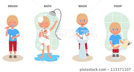 Flat Vector Illustration of Action Verbs, English for Kids Flat Vector Illustration of Action Verbs, English for Kids 113371107