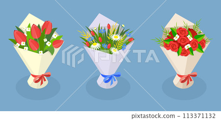 3D Isometric Flat Vector Set of Flower Bouquets, Floral Decoration 3D Isometric Flat Vector Set of Flower Bouquets, Floral Decoration 113371132