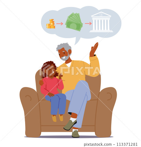 Grandfather Imparts Financial Wisdom To Child, Teaching Investment Basics, Instilling A Lifelong Finance Education 113371281