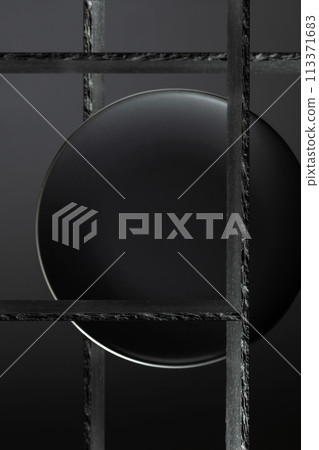 Black stone podium for luxury product placement. 113371683