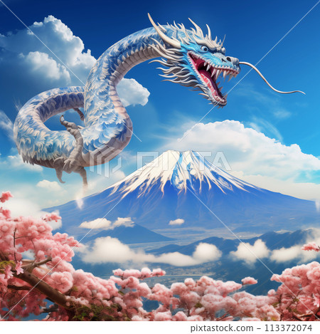 Flying dragon and mount Fuji 113372074