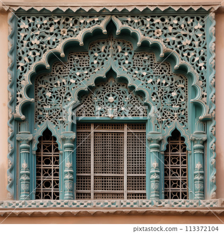 Ornament lattice window in india 113372104