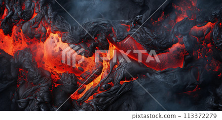 Dramatic volcanic lava eruption 113372279