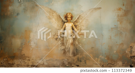 Old wall with retro fresco painting 113372349