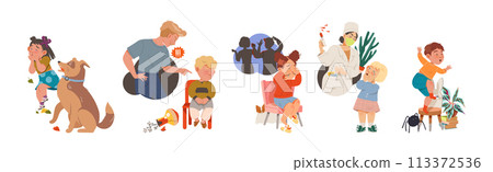 Children Fears with Scared Boy and Girl Vector Set 113372536
