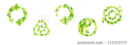 Green Leaf Symbol and Creative Ecology Sign Vector Set 113372575