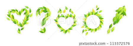 Green Leaf Symbol and Creative Ecology Sign Vector Set 113372576