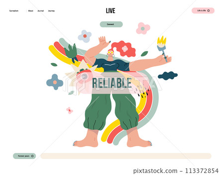 Life Unframed: Photo rainbow -modern flat vector concept illustration of a photographer and rainbow. Metaphor of unpredictability, imagination, whimsy, cycle of existence, play, growth and discovery 113372854