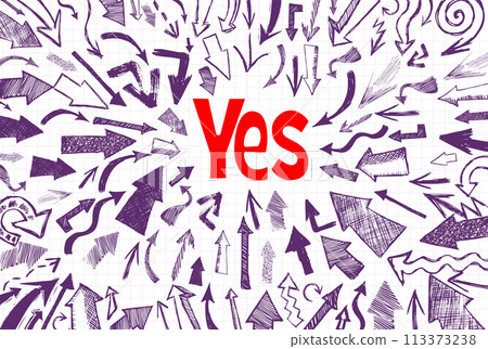Arrows hand drawn pointing to Yes. Handmade, not AI Vector illustration 113373238