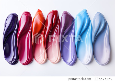Collection different of multicolored smears of nail polish isolated on white background 113373269