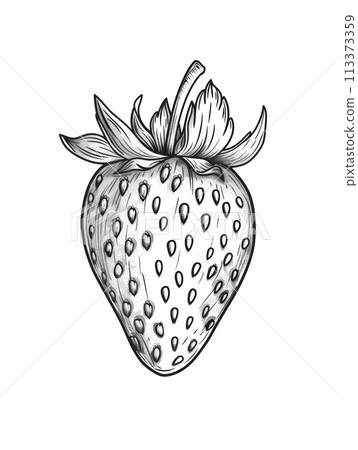 Detailed illustration of a ripe strawberry with stem and leaves on white background Detailed illustration of a ripe strawberry with stem and leaves on white background 113373359