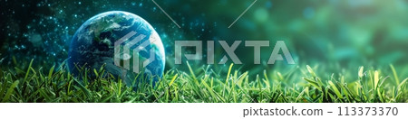 Serene Forest Landscape with Sunlight Filtering Through Lush Green Trees and Fresh Greenery 113373370