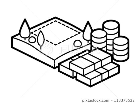 Image of plot land and money. Real estate illustration in isometry style. 113373522