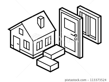 Image of cottage and repair. Real estate illustration in isometry style. 113373524