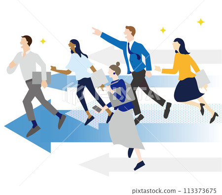 啟動形象插畫-商務人士-箭頭-白色背景插畫素材 113373675