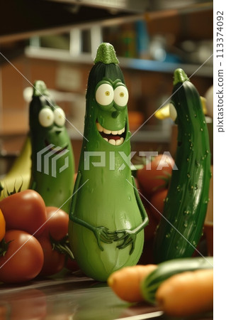 Funny vegetables in the refrigerator. 113374092