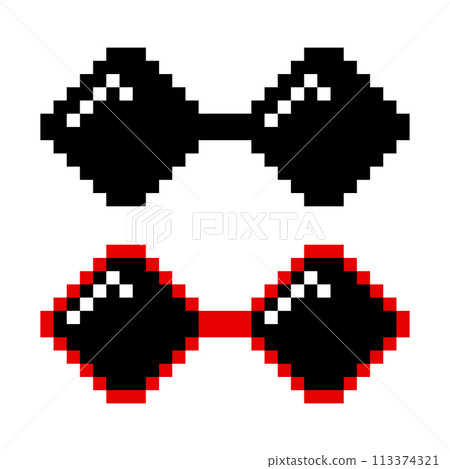 Pixelated Sunglasses Set. Pixel Boss Glasses, 8 bit Style. Meme Game 8-bit Sunglasses Design Template, Isolated 113374321