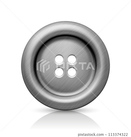 Vector Grey Metal Golden Color Four Hole Clothes Button Closeup, Isolated on White Background. Round Button, Front View Vector Grey Metal Golden Color Four Hole Clothes Button Closeup, Isolated on White Background. Round Button, Front View 113374322