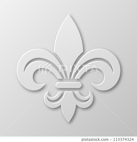 Vector Realistic Paper 3d Fleur De Lis Closeup on White Background. Heraldic Lily Sign, Vector Illustration Vector Realistic Paper 3d Fleur De Lis Closeup on White Background. Heraldic Lily Sign, Vector Illustration 113374324
