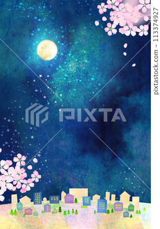 月夜櫻花背景素材拼貼素材 月夜櫻花背景素材拼貼素材 113374927